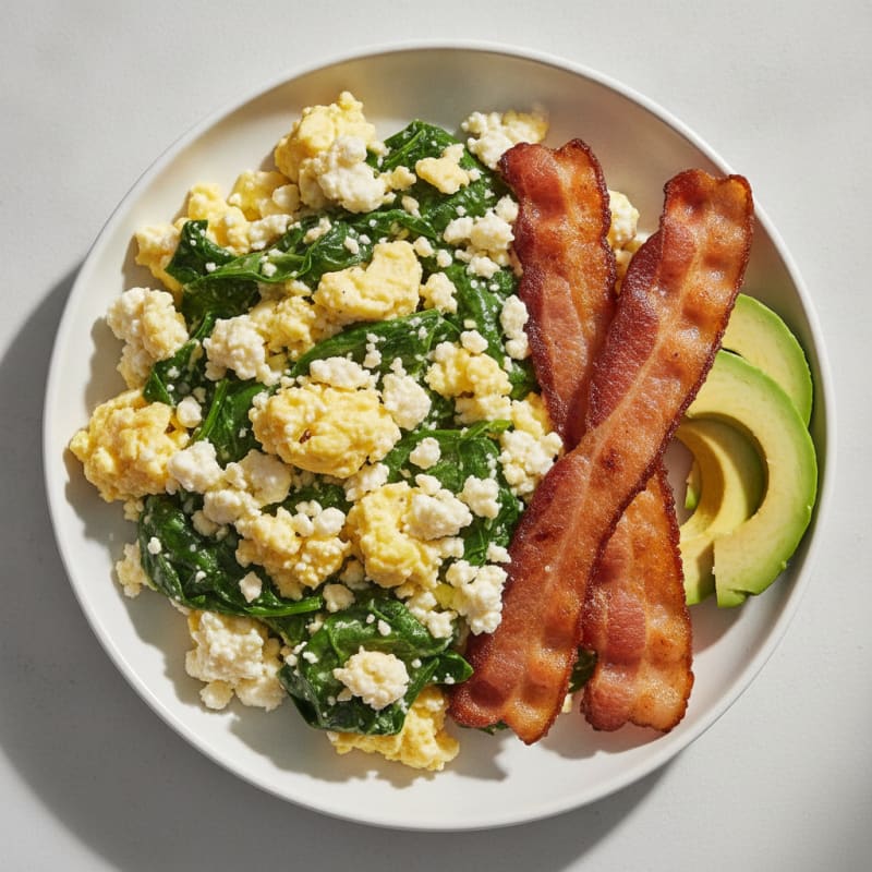 Cottage Cheese Scramble with Spinach and Turkey Bacon