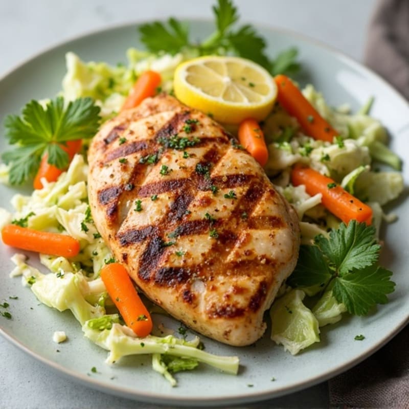 Grilled Chicken Breast with Crunchy Cabbage Slaw