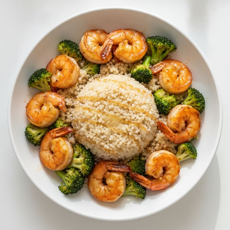 Garlic Shrimp Stir-Fry with Quinoa and Steamed Broccoli