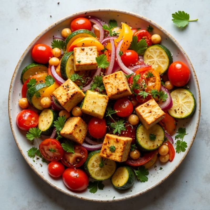 Sheet Pan Roasted Vegetables and Chickpeas with Lemon-Herb Dressing