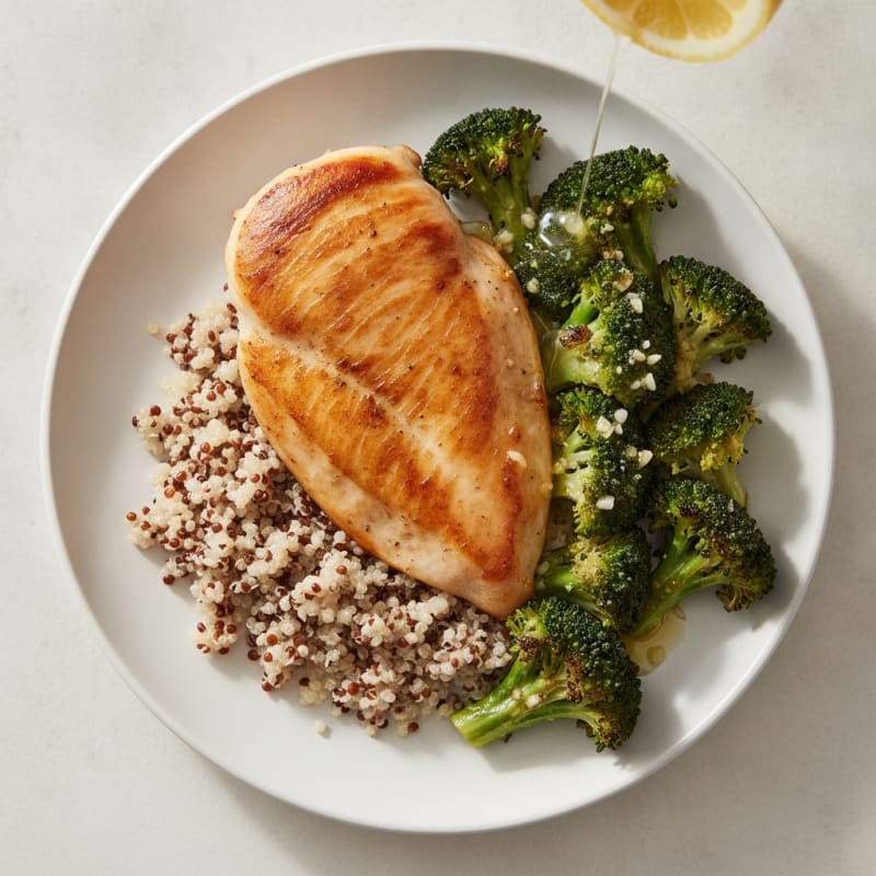 Seared Chicken Breast with Quinoa and Roasted Broccoli