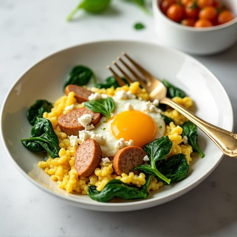 Egg White and Turkey Sausage Scramble with Spinach