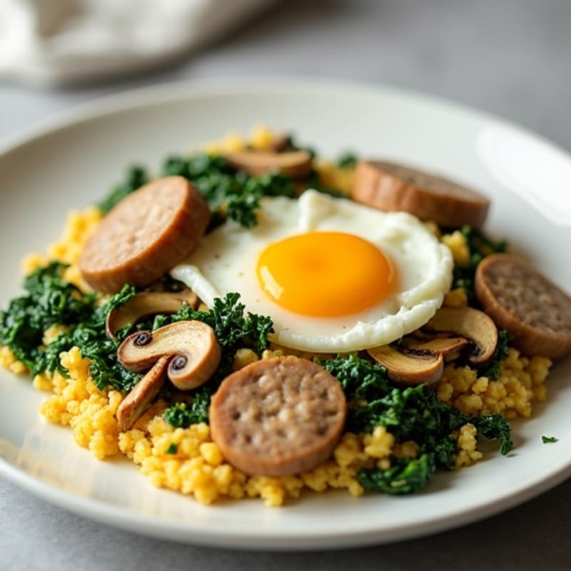 Egg White and Turkey Sausage Scramble with Spinach and Mushrooms