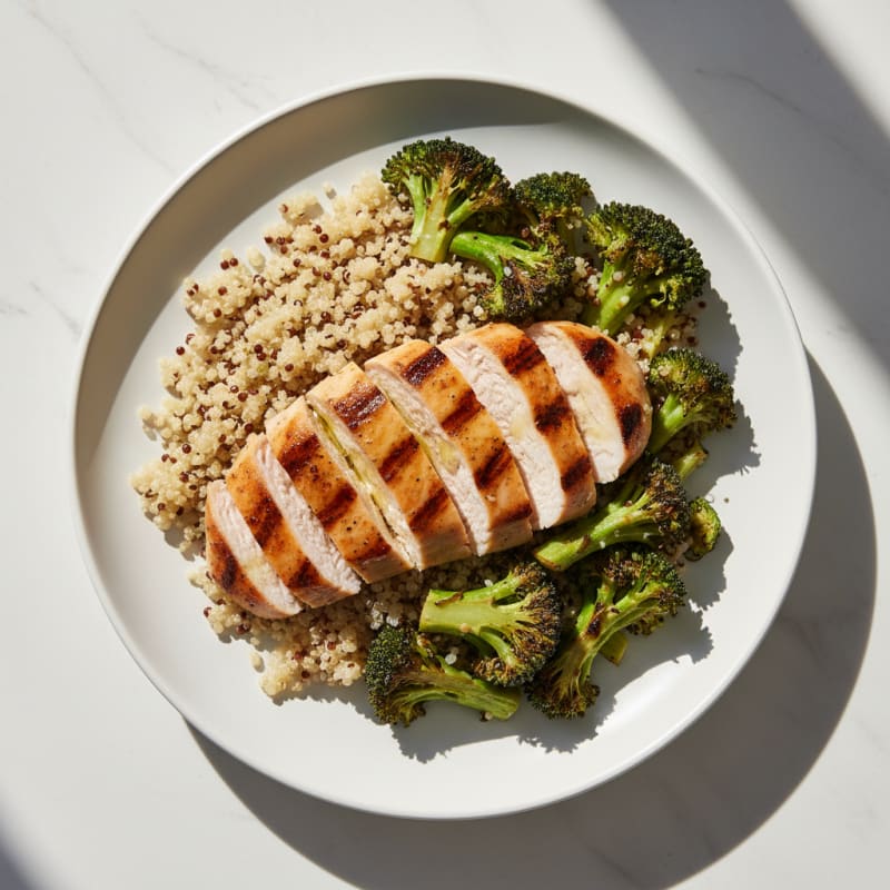 Grilled Chicken Breast with Quinoa and Roasted Broccoli