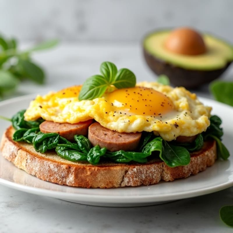 Egg White Scramble with Turkey Sausage and Sautéed Spinach