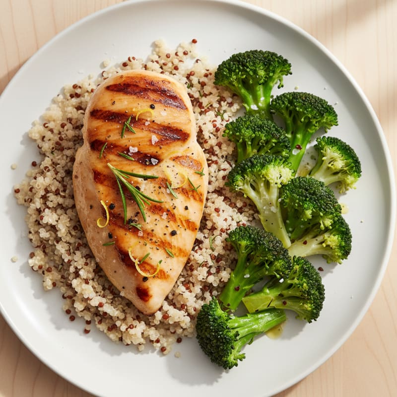 Grilled Chicken Breast with Quinoa and Steamed Broccoli