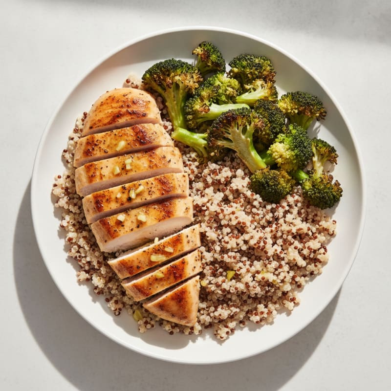 Grilled Chicken Breast with Quinoa and Roasted Broccoli