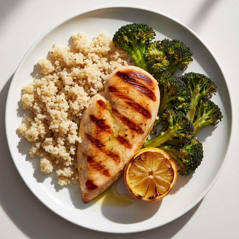 Grilled Chicken Breast with Quinoa and Roasted Broccoli
