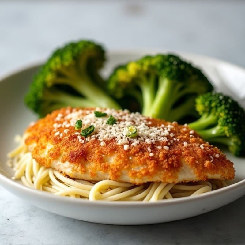 Healthy Crispy Chicken Parmesan with Roasted Broccoli