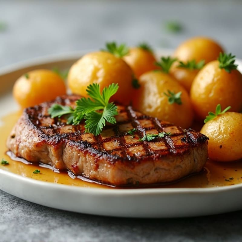 Pan-Seared Garlic Butter Steak with Crispy Roasted Potatoes