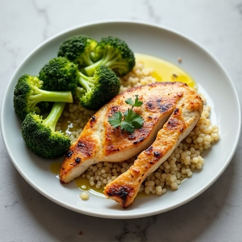 Grilled Chicken Breast with Roasted Broccoli and Quinoa