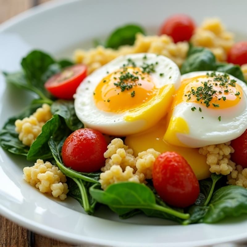 Cottage Cheese Egg White Scramble with Spinach and Cherry Tomatoes