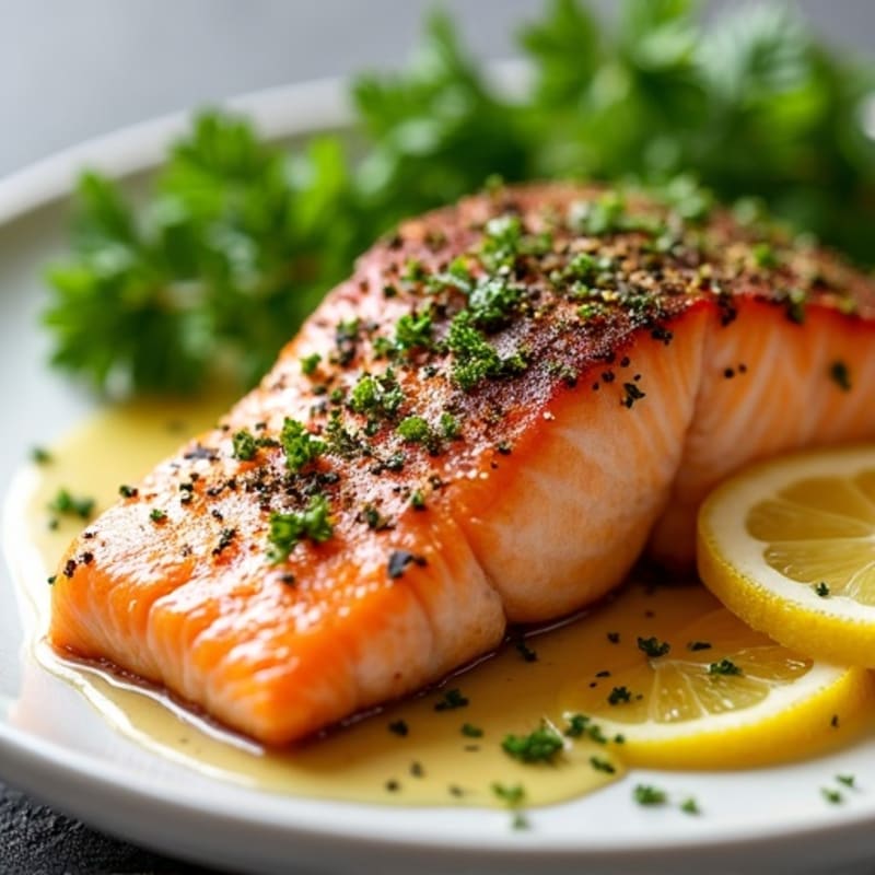 Herb-Crusted Pan Seared Salmon with Lemon Butter Sauce