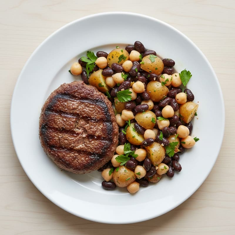 Grilled Hamburger Patty with Mixed Bean Salad