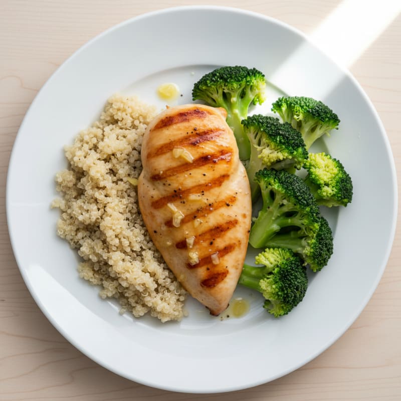 Grilled Chicken Breast with Steamed Broccoli and Quinoa