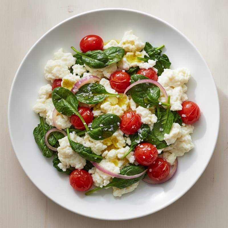 Egg White Spinach Scramble with Cherry Tomatoes