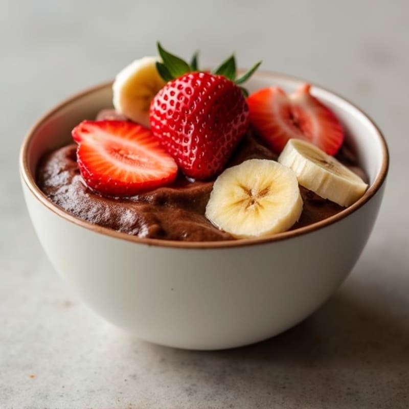 Silky Chocolate Protein Pudding with Sliced Strawberries