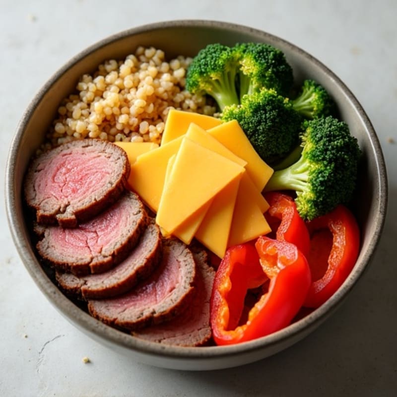 Roast Beef and Sharp Cheddar Grain Bowl with Crispy Veggies