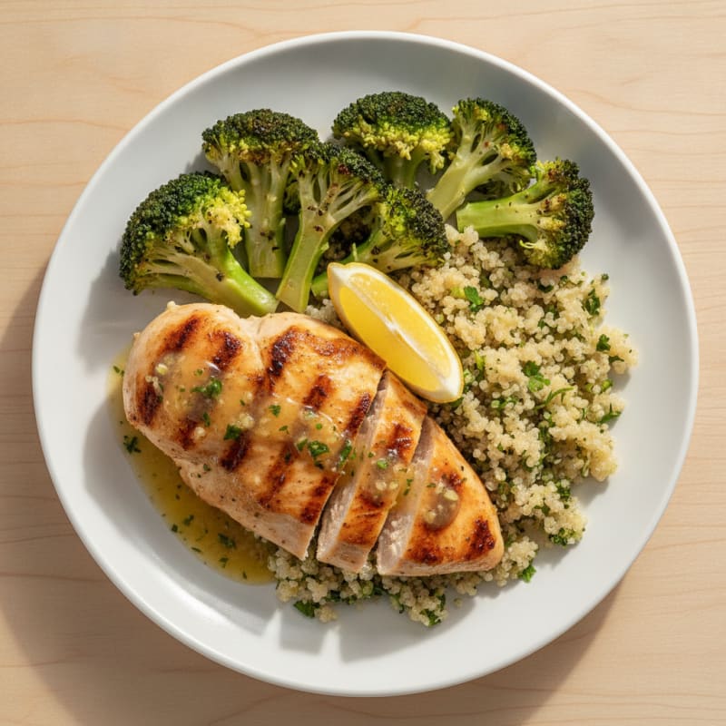 Grilled Chicken Breast with Quinoa and Steamed Broccoli