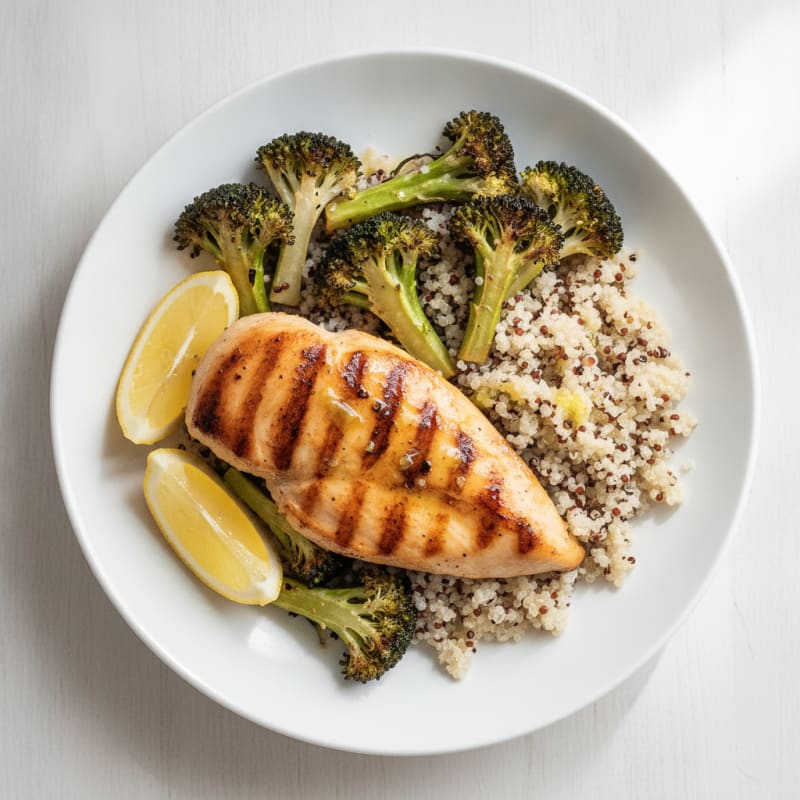 Grilled Chicken Breast with Quinoa and Roasted Broccoli