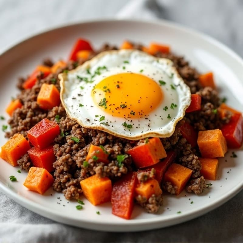 Hearty Ground Beef and Sweet Potato Hash