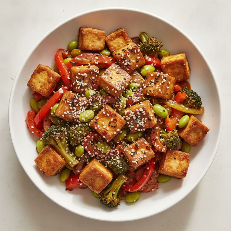 Sesame Tofu Stir-Fry with Mixed Vegetables