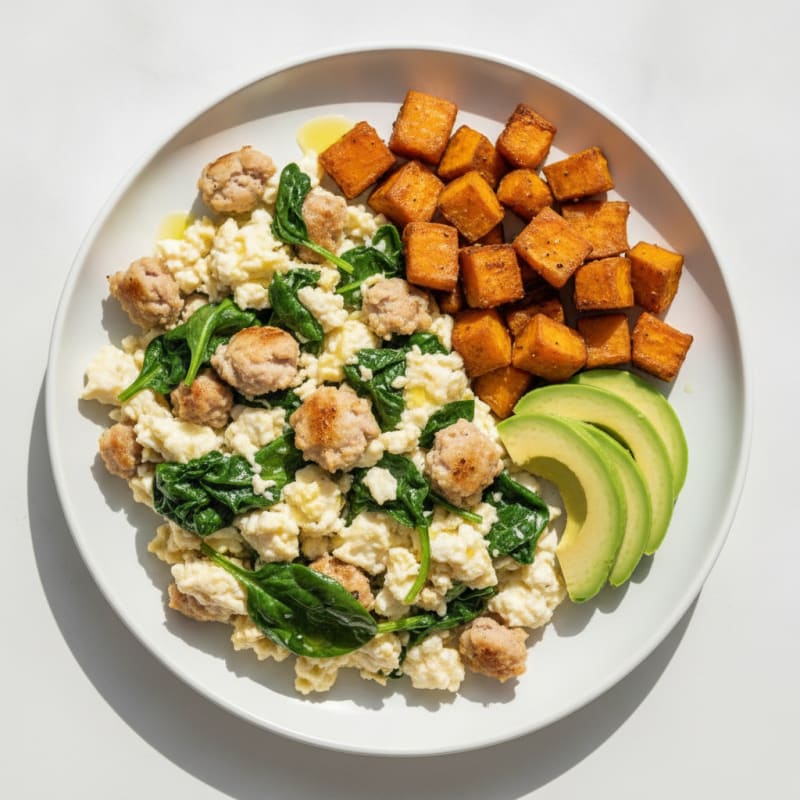 Egg White and Turkey Sausage Scramble with Spinach