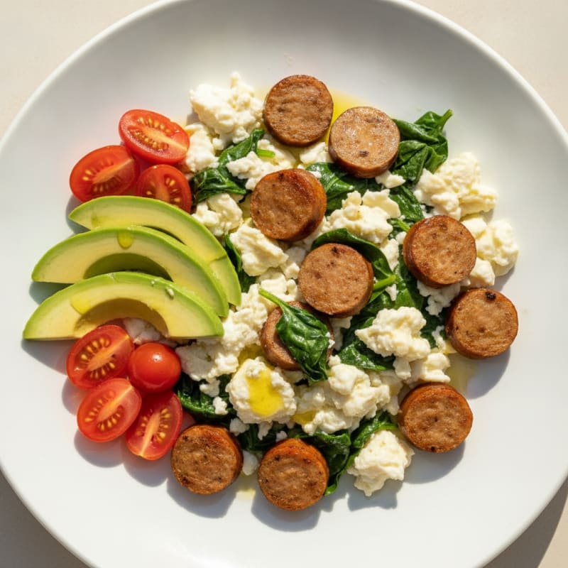 Egg White Scramble with Turkey Sausage and Spinach