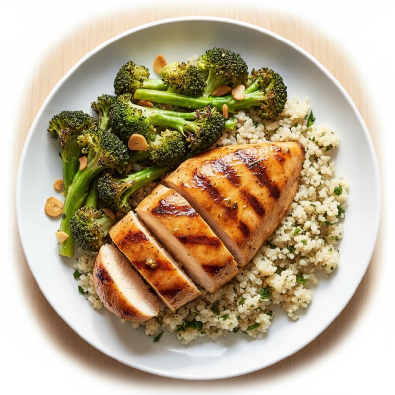 Grilled Chicken Breast with Quinoa and Roasted Broccoli