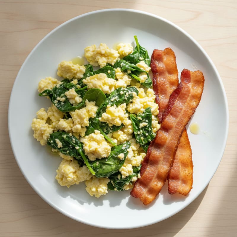 Cottage Cheese Scramble with Spinach and Turkey Bacon