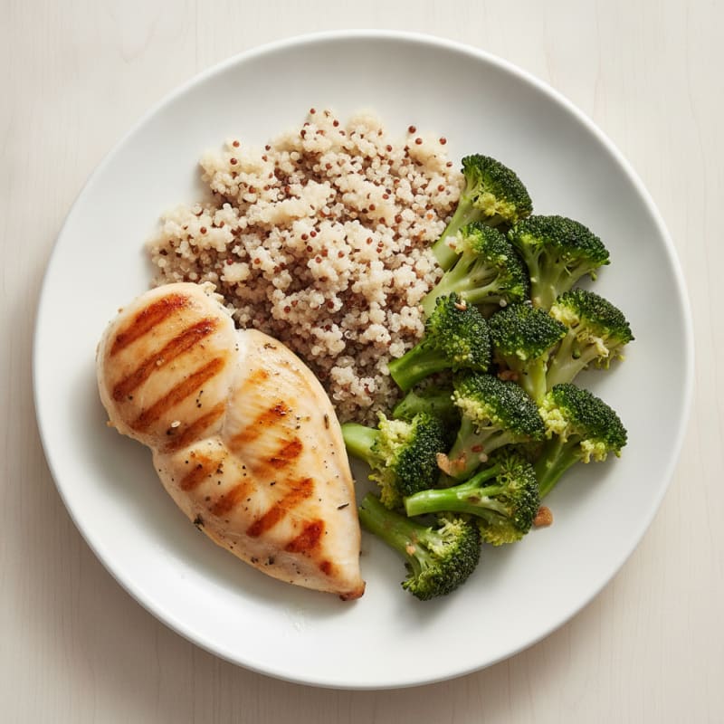 Grilled Chicken Breast with Quinoa and Steamed Broccoli