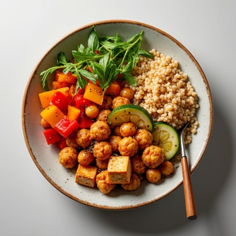 Crispy Spiced Chickpea and Roasted Vegetable Bowl