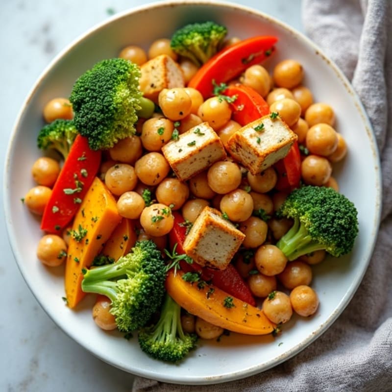 Crispy Lemon Herb Roasted Chickpeas with Roasted Vegetables