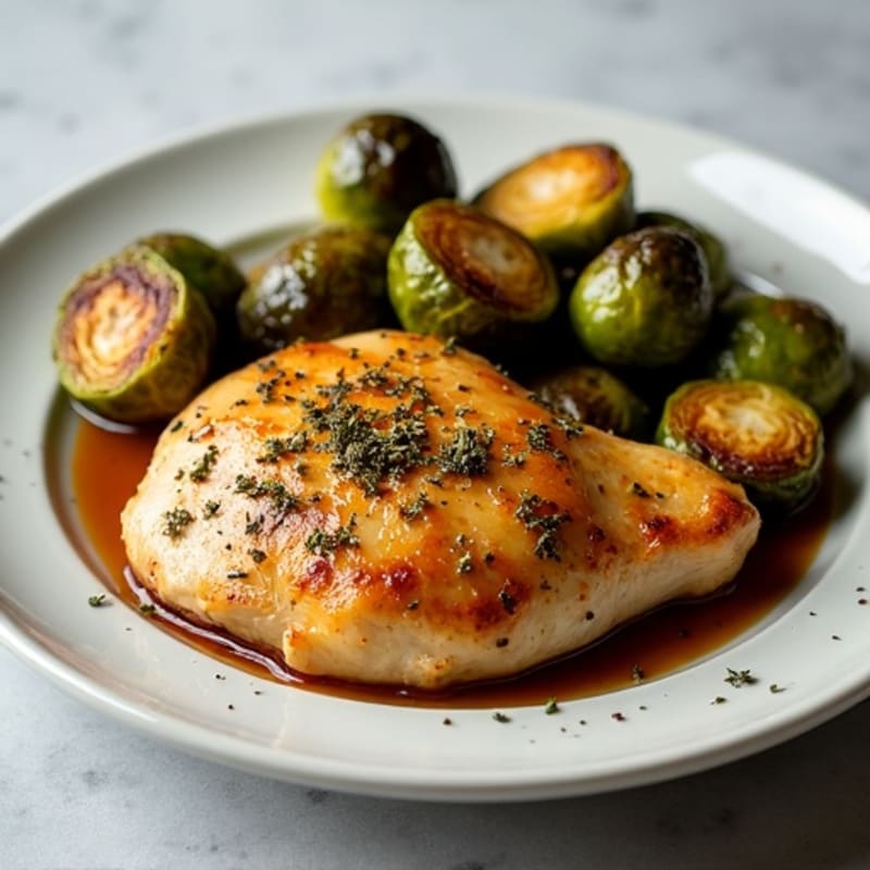 Herb-Roasted Chicken with Crispy Balsamic Glazed Brussels Sprouts