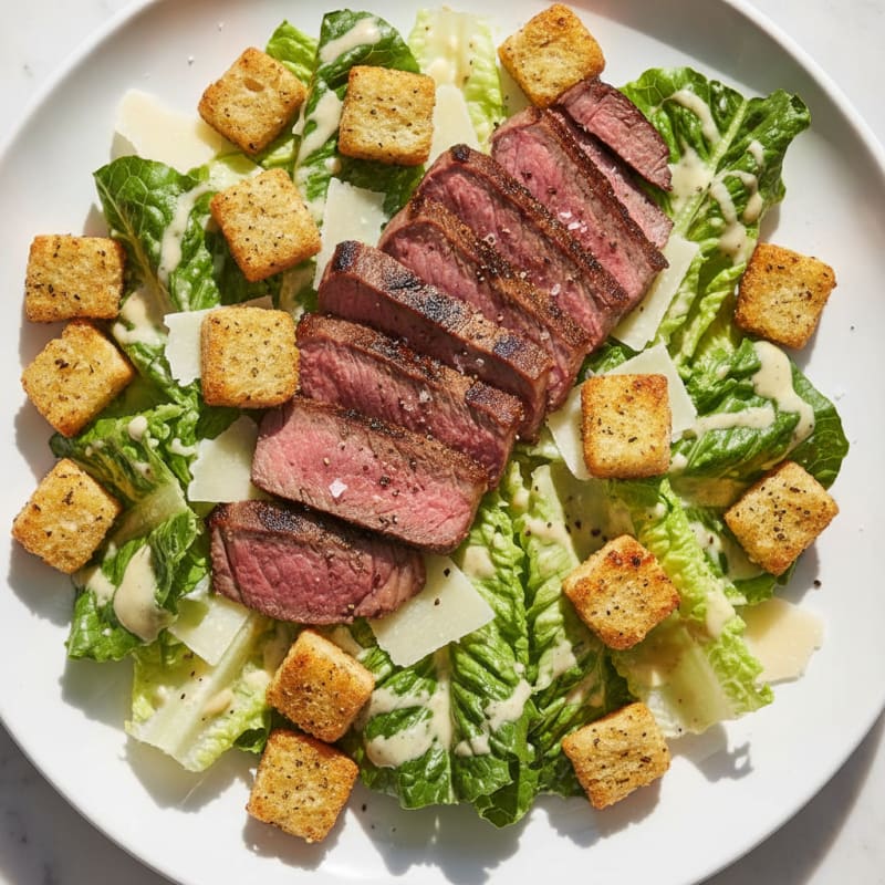 Grilled Steak Caesar Salad with Garlic Croutons