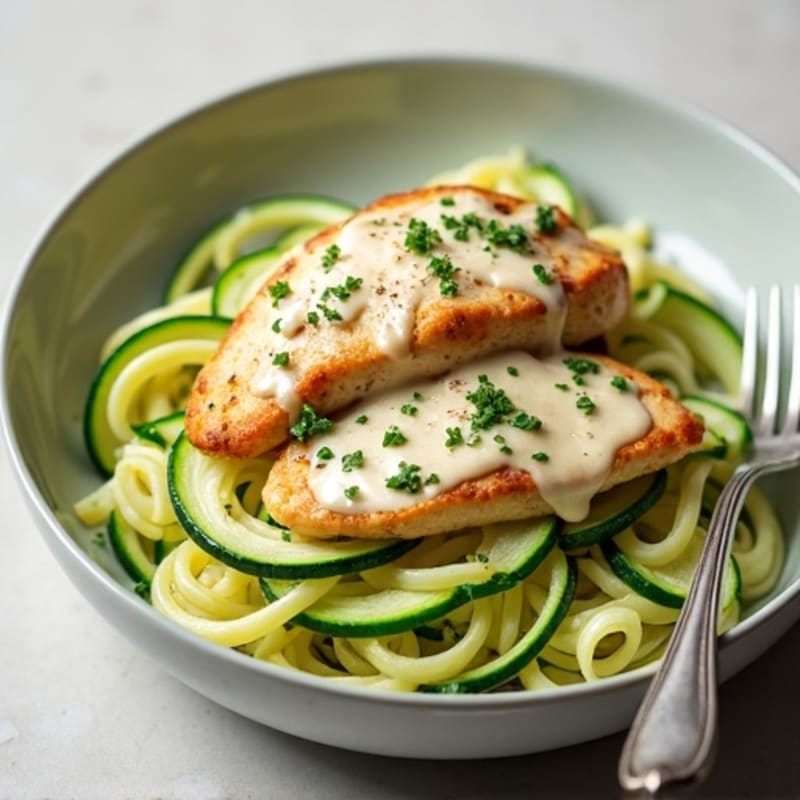 Creamy Lightened-Up Chicken Alfredo with Zucchini Noodles