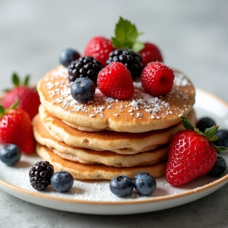 Fluffy High-Protein Whole Wheat Pancakes with Fresh Berries