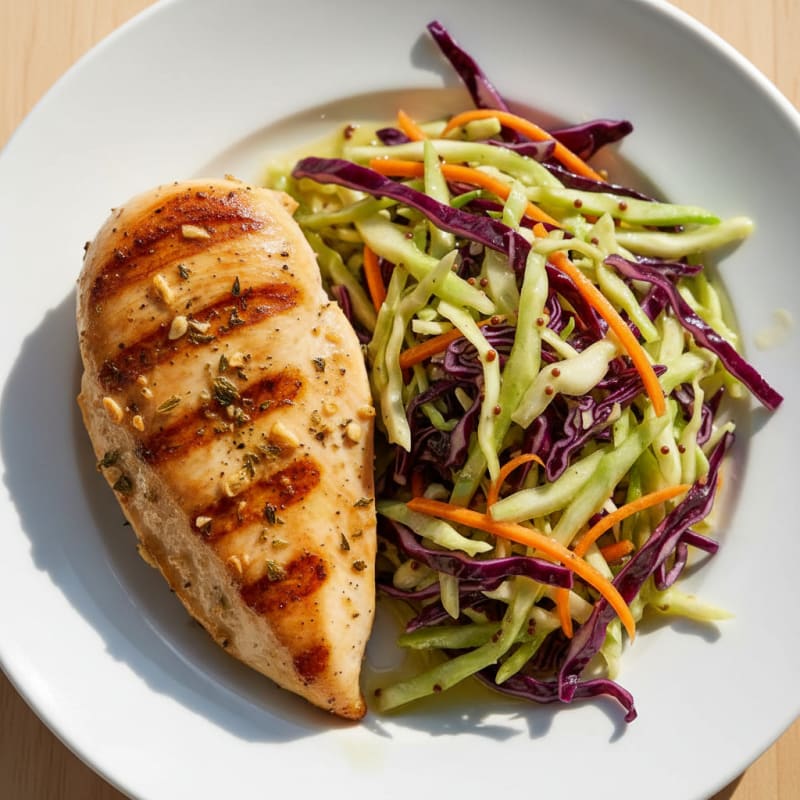 Grilled Chicken Breast with Crunchy Cabbage Slaw