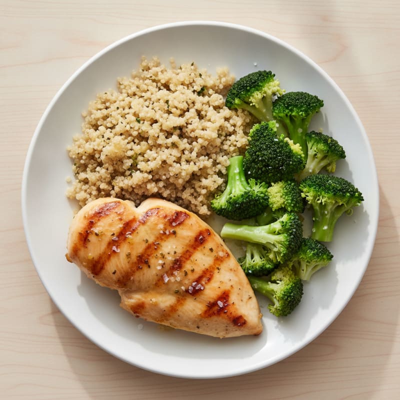 Grilled Chicken Breast with Quinoa and Steamed Broccoli
