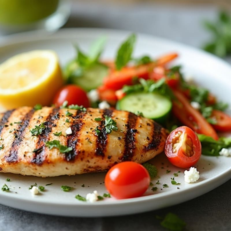 Grilled Lemon-Herb Chicken with Crisp Vegetable and Feta Salad