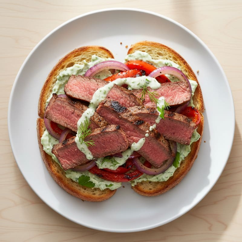 Grilled Steak and Roasted Veggie Sourdough Sandwich