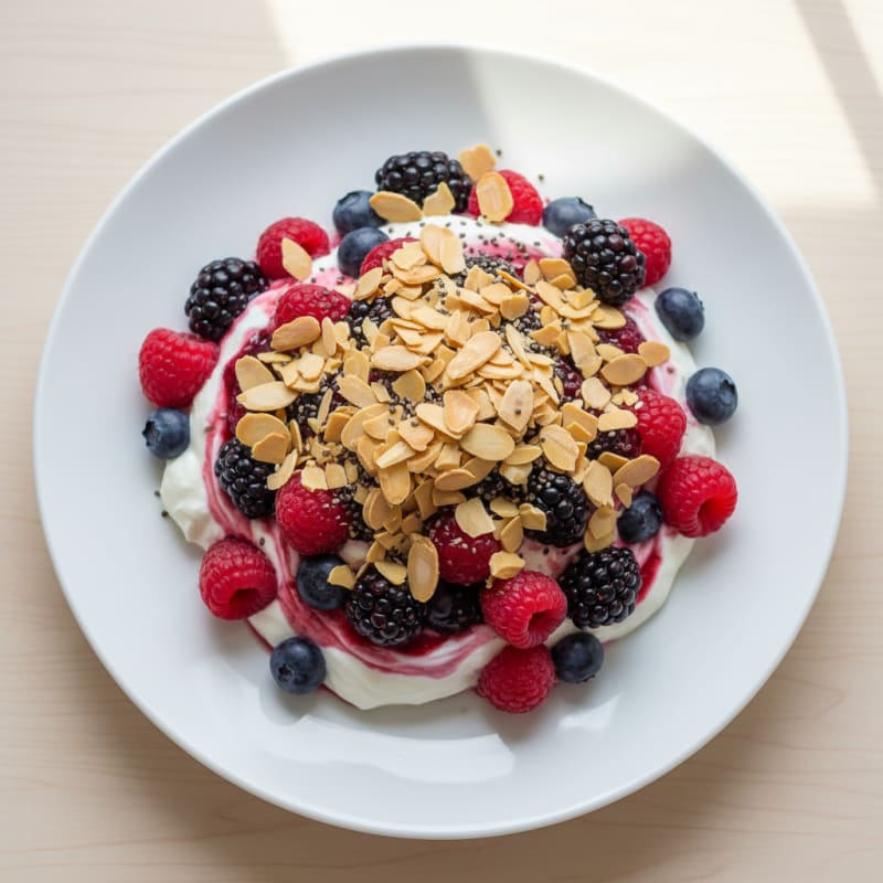 Greek Yogurt Protein Parfait with Mixed Berries and Almonds