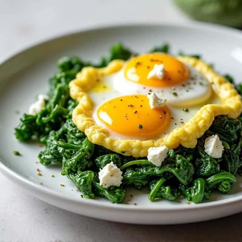 Scrambled Eggs with Sautéed Spinach and Feta