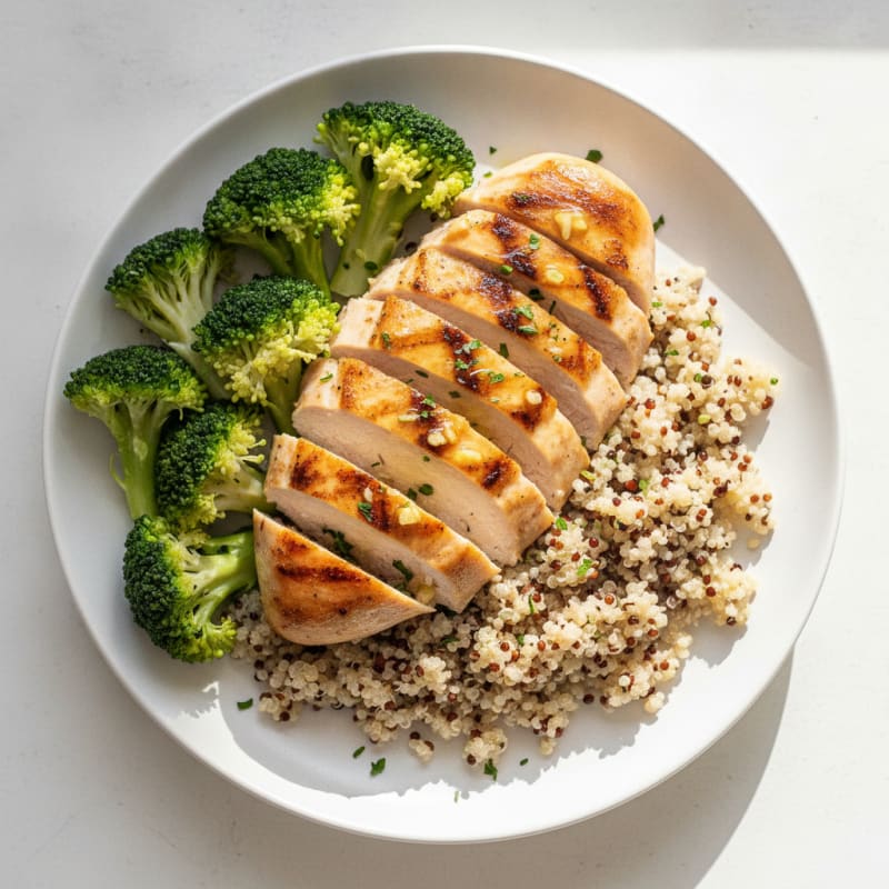 Grilled Chicken Breast with Quinoa and Steamed Broccoli
