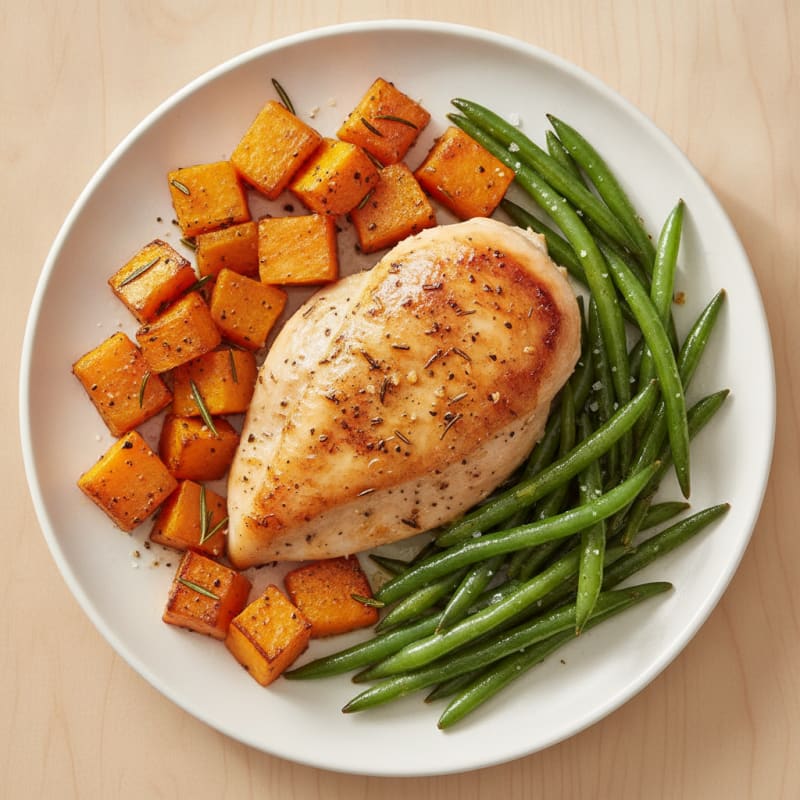 Roasted Chicken with Squash and Green Beans