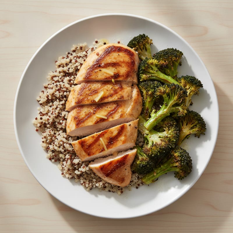 Grilled Chicken Breast with Quinoa and Roasted Broccoli