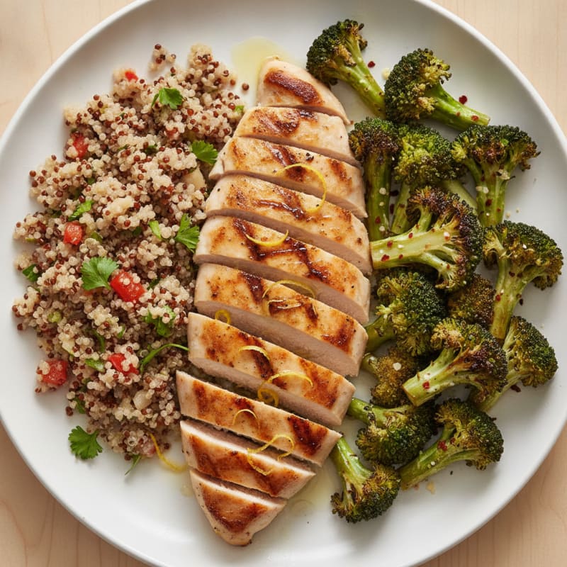 Grilled Chicken Breast with Quinoa and Roasted Broccoli