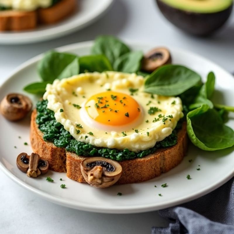 Cottage Cheese and Spinach Egg Bake with Sautéed Mushrooms