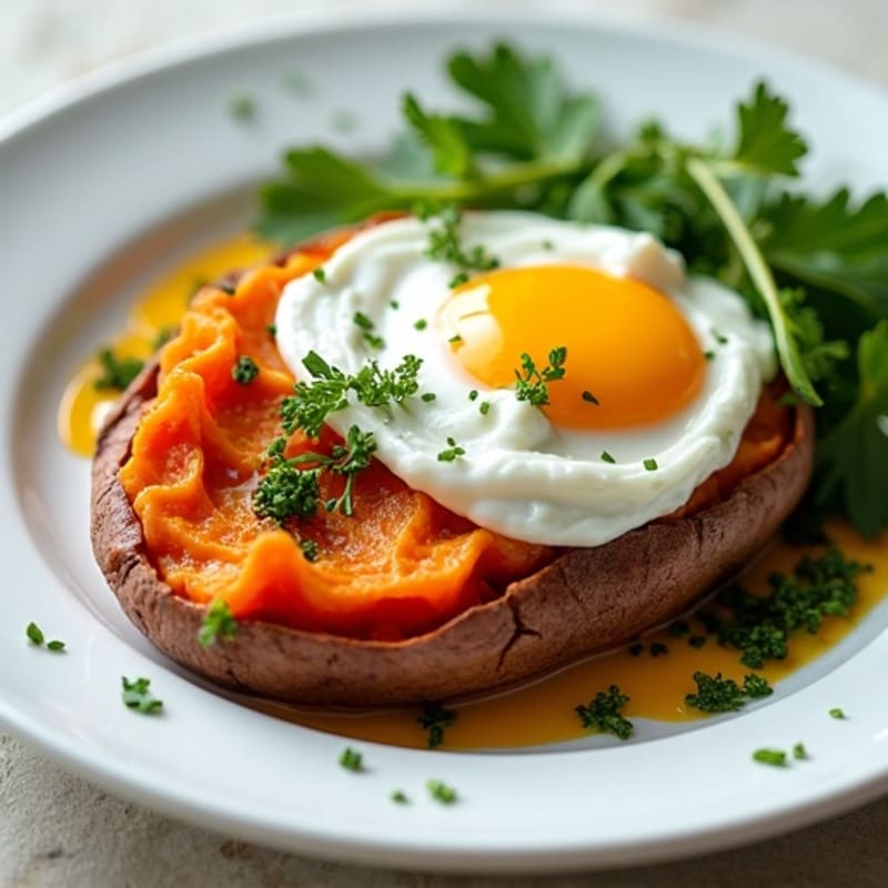 Crispy-Skinned Sweet Potato with Greek Yogurt and Herbs
