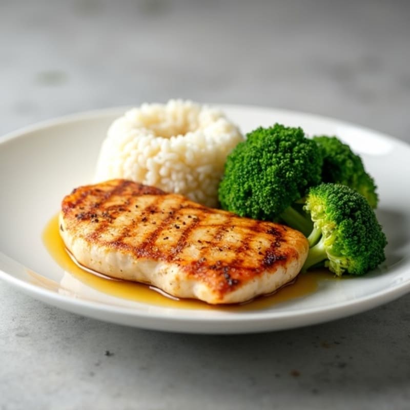 Seared Chicken Breast with Steamed Rice and Broccoli